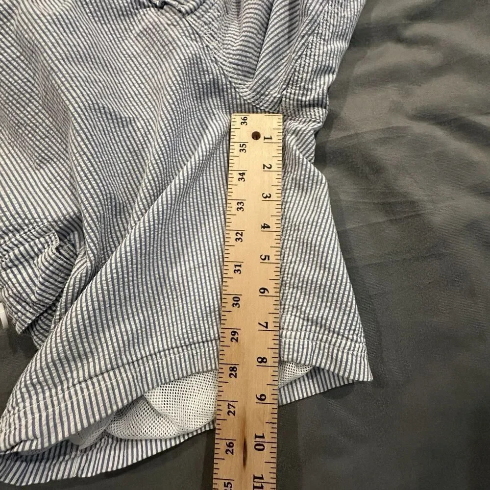 J.Crew Seersucker Board Short Mens 36 Striped Lined Swim Trunks Beach Pool Blue